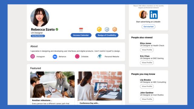 Access to Calendar high-fidelity mockup showing mentor profile with access calendar action