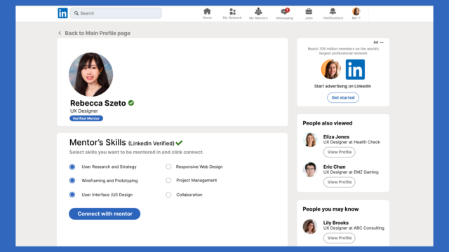 Vetting System high-fidelity mockup showing mentor skills selection page