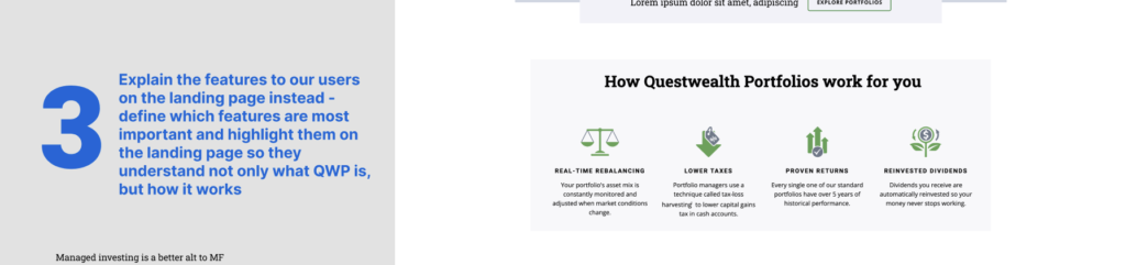 3. Explain features on the landing page