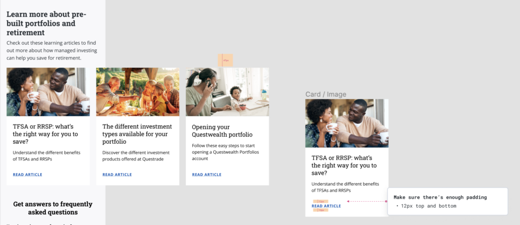 Before and after padding increase on learning article cards