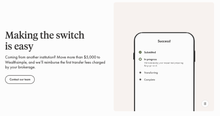 Competitor simple switch flow with fee reimbursement offer for moving accounts