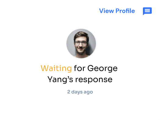 Volunteer application card showing Waiting for George Yang's response with View Profile and message actions