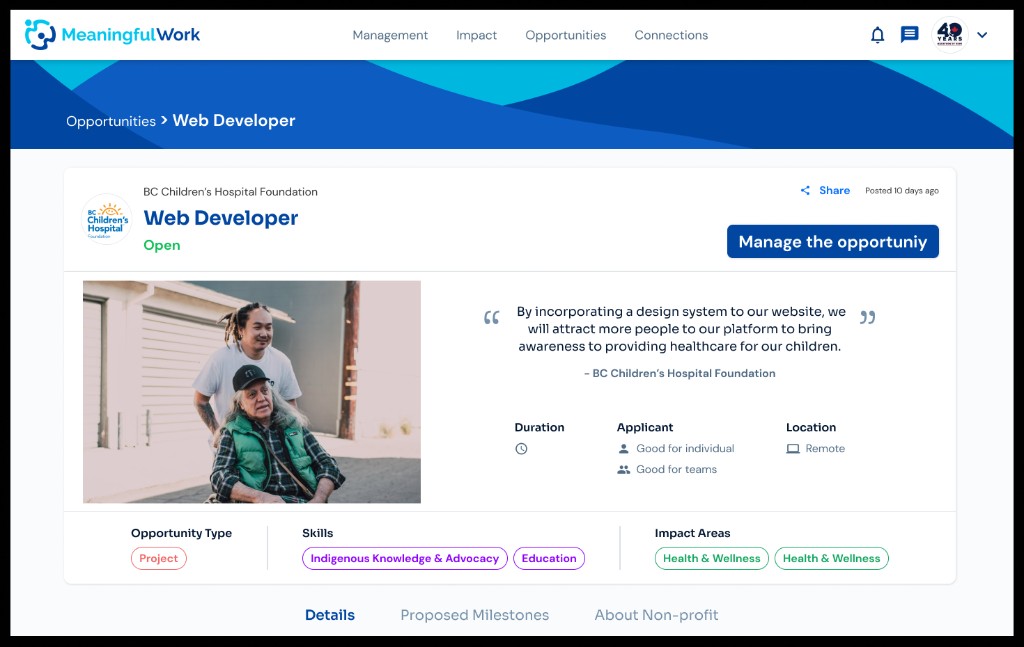 MeaningfulWork — Social Startup Portal opportunity detail cover